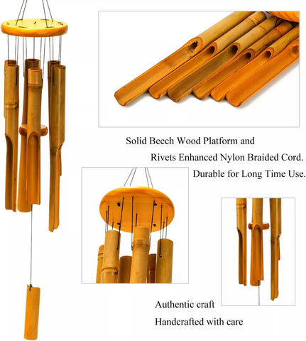30" Classic Brown Bamboo Wind Chime – Handcrafted Wooden Zen Garden Decor