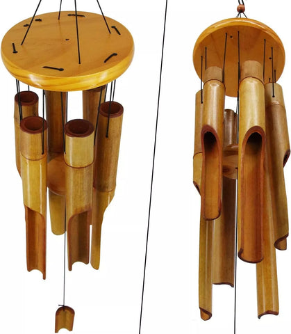 30" Classic Brown Bamboo Wind Chime – Handcrafted Wooden Zen Garden Decor