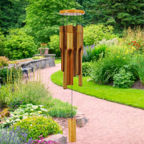 30" Classic Brown Bamboo Wind Chime – Handcrafted Wooden Zen Garden Decor