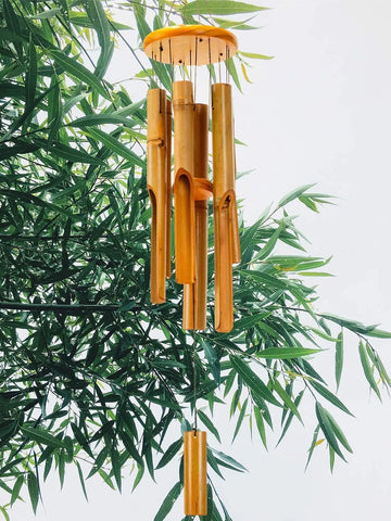 30" Classic Brown Bamboo Wind Chime – Handcrafted Wooden Zen Garden Decor