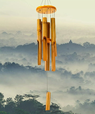 30" Classic Brown Bamboo Wind Chime – Handcrafted Wooden Zen Garden Decor
