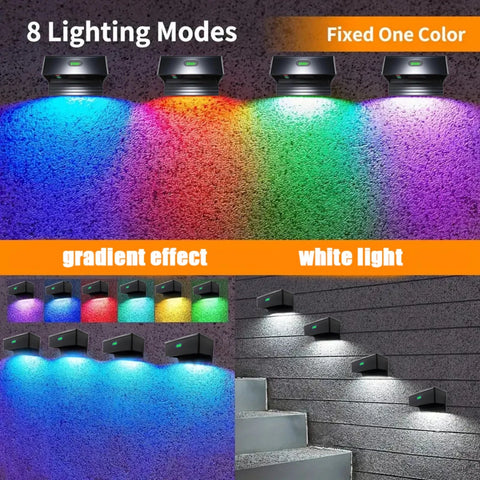 Solar Powered Fence Wall Lights Outdoor Garden Decor 8 Modes LED Waterproof