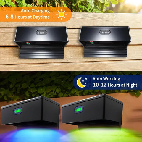 Solar Powered Fence Wall Lights Outdoor Garden Decor 8 Modes LED Waterproof