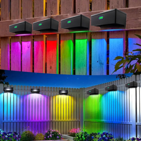 Solar Powered Fence Wall Lights Outdoor Garden Decor 8 Modes LED Waterproof