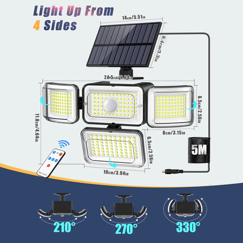 LED Solar PIR Motion Sensor Wall Light Black Outdoor Garden Lamp