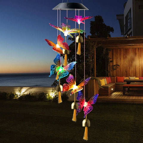 Solar Power Butterfly LED Wind Chime – Color Changing Garden Light