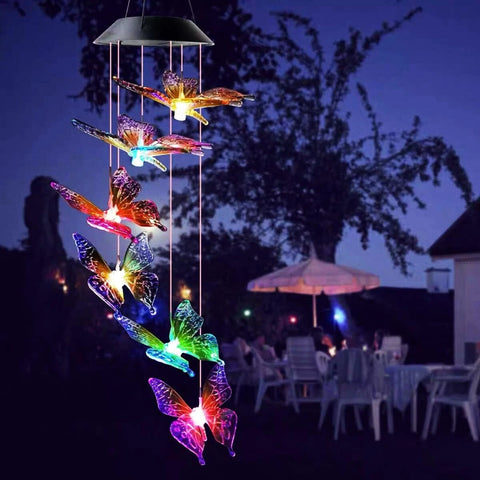 Solar Power Butterfly LED Wind Chime – Color Changing Garden Light