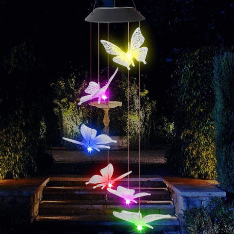 Solar Power Butterfly LED Wind Chime – Color Changing Garden Light