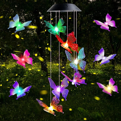 Solar Power Butterfly LED Wind Chime – Color Changing Garden Light