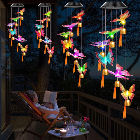 Solar Power Butterfly LED Wind Chime – Color Changing Garden Light