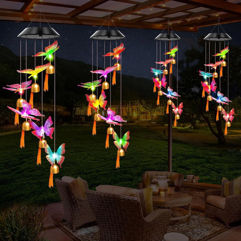 Solar Power Butterfly LED Wind Chime – Color Changing Garden Light