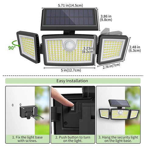 3 Head LED Solar Motion Sensor Wall Light Outdoor Waterproof – Black