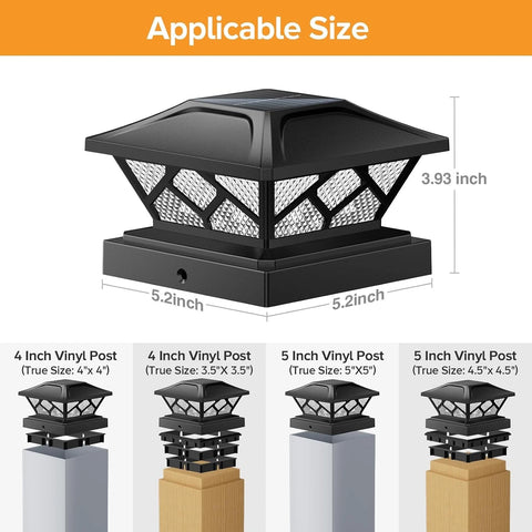Solar Deck Post Cap Lights Black Flickering Flame LED Fence Lamps Outdoor