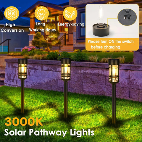 4 Pack Black Solar Pathway Lights Outdoor LED Garden Waterproof
