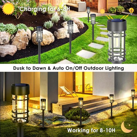 4 Pack Black Solar Pathway Lights Outdoor LED Garden Waterproof