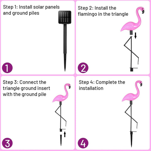 Flamingo Solar Stake Lights Outdoor Garden Pathway Lamp Black