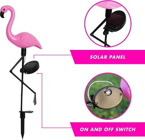 Flamingo Solar Stake Lights Outdoor Garden Pathway Lamp Black