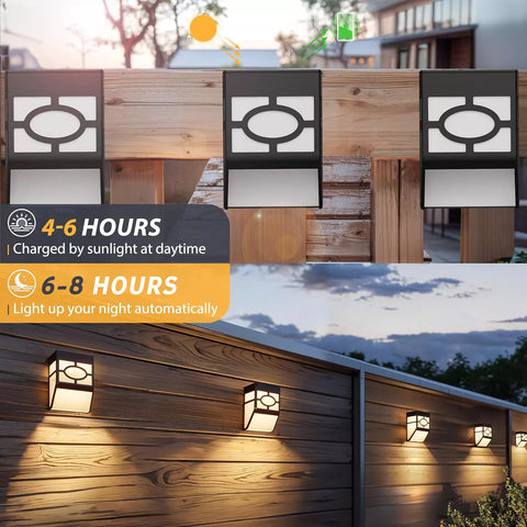 4 Pack Black Solar LED Fence Lights Outdoor Garden Pathway Lighting