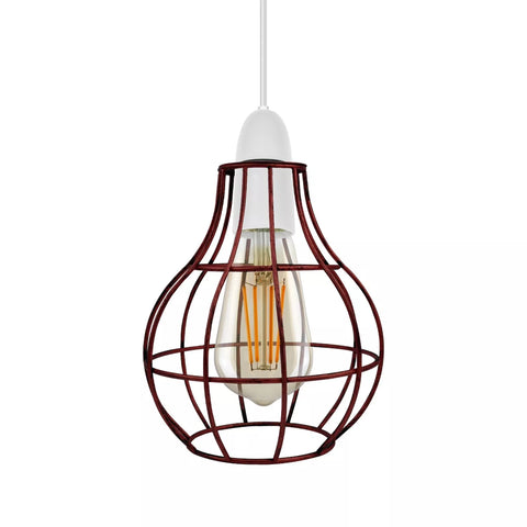 Modern retro metal pendant light shade hanging in a cozy kitchen.

