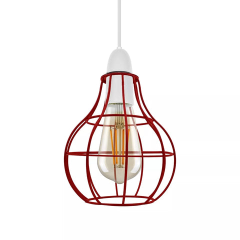 Modern retro metal pendant light shade hanging in a cozy kitchen.


