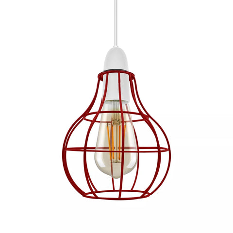 Red metal pendant lampshade adding a pop of color to a dining area


