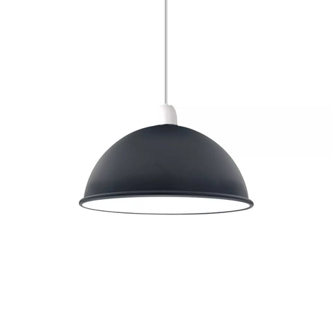 Metal dome ceiling light in a modern open-plan living area

