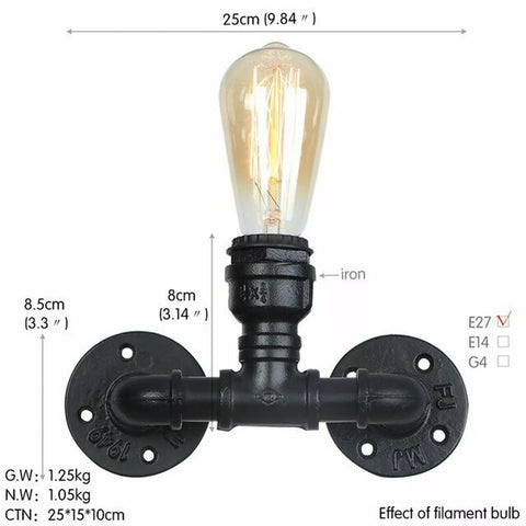 Rustic steampunk wall light mounted on a brick wall, creating a warm vintage ambiance.