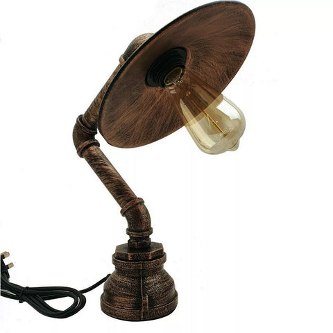 Vintage Industrial Steampunk Brushed Copper Water Pipe Bedside Desk Lamp Lights