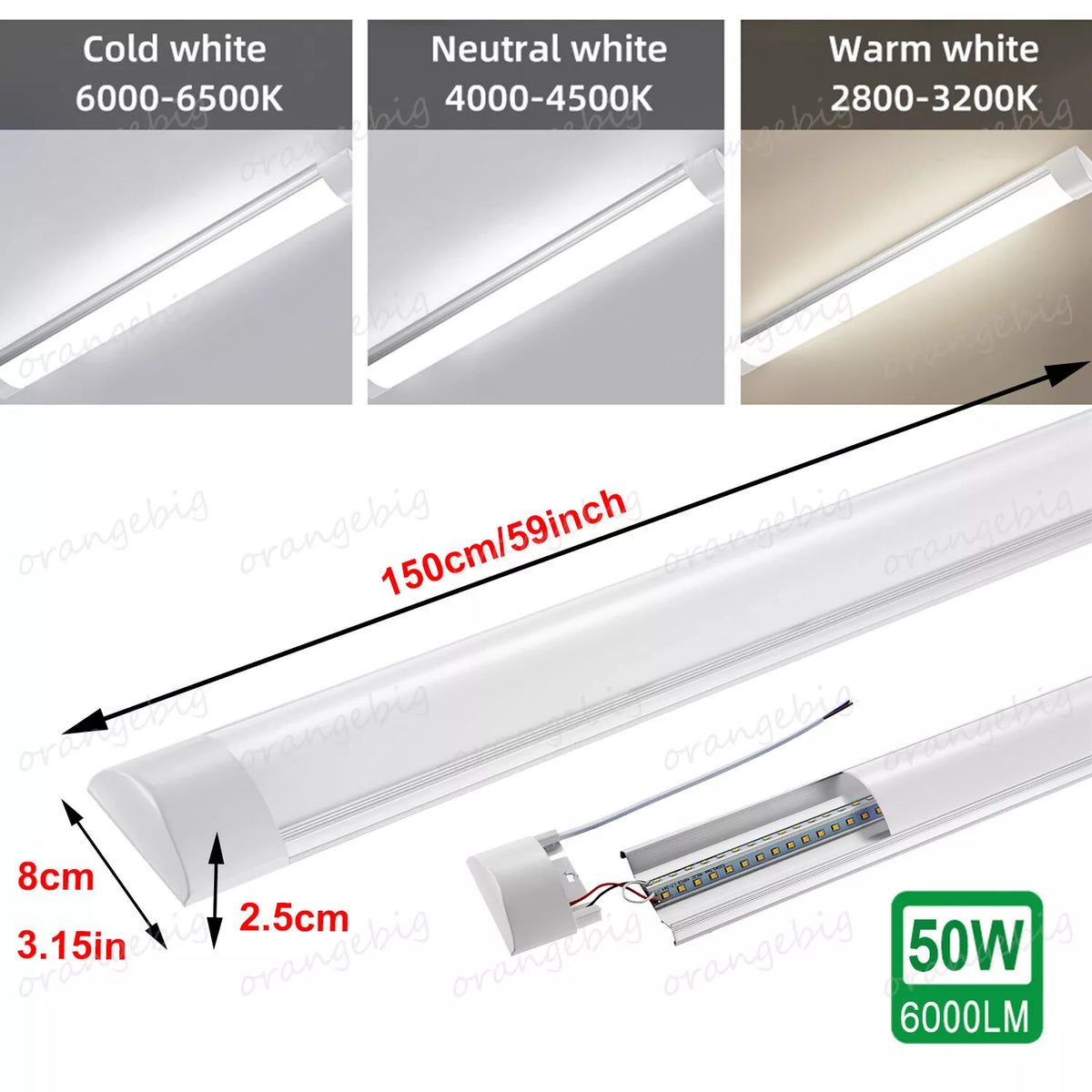 1-5FT LED Strip Light Batten Tube Light Office Shop Garage Ceiling Lamp Daylight