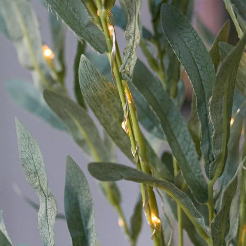 Close-up of warm white LED olive leaf decorative lights

