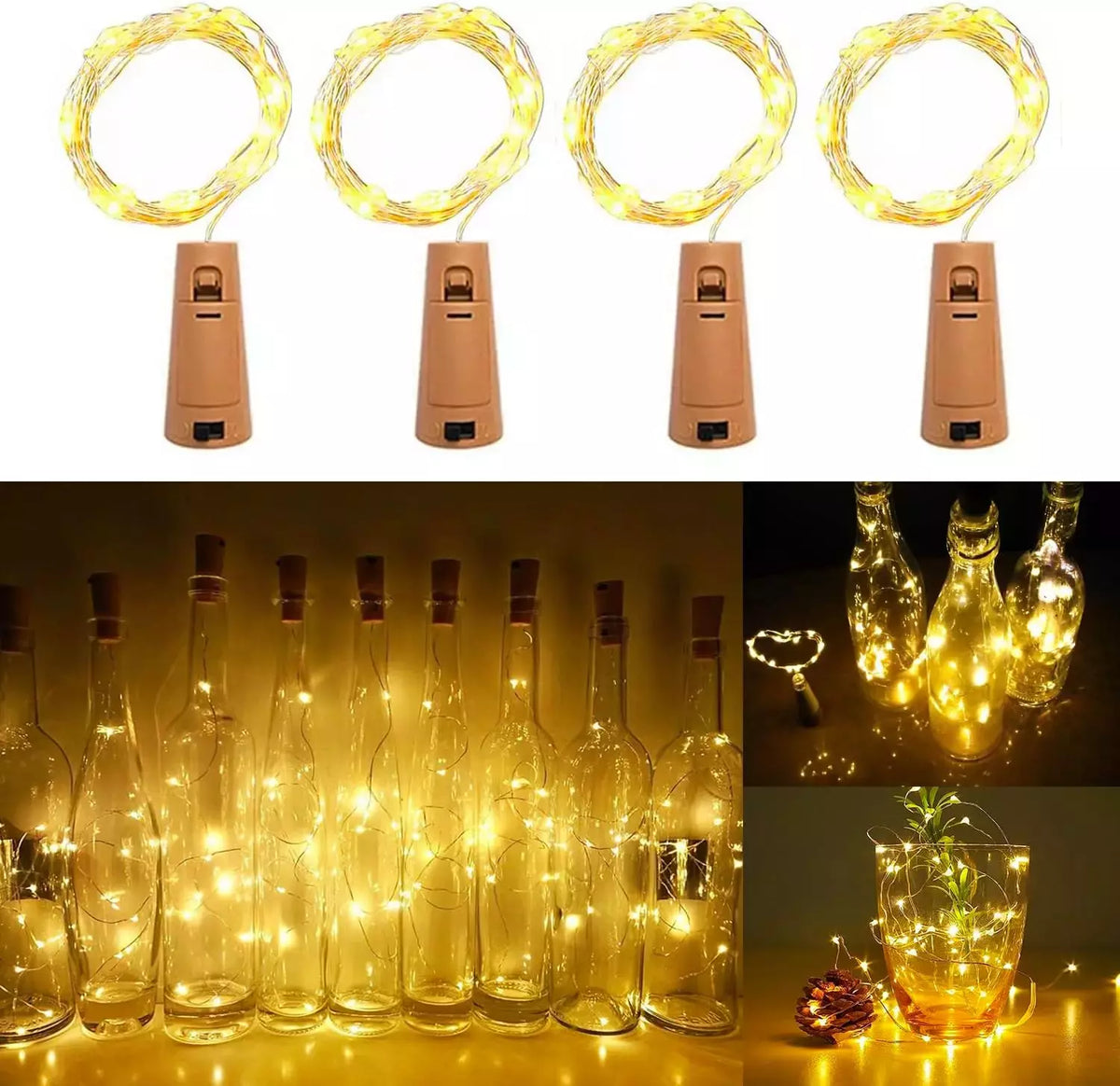 4 X LED Warm White Bottle Stopper String Lights 2M 20 LED airy Wine Cork Shaped