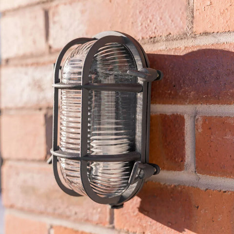 Porch light with modern bulkhead design


