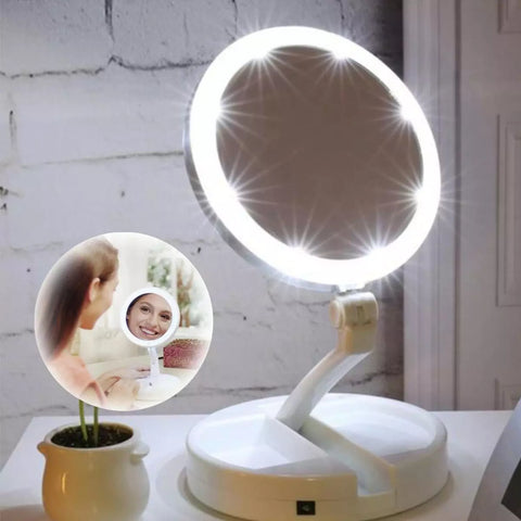 LED 10x Magnifying Portable Folding Makeup Mirror in UK - Battery Operated, USB Powered,  Dual Sided Mirror for Makeup, Shave, Bathroom