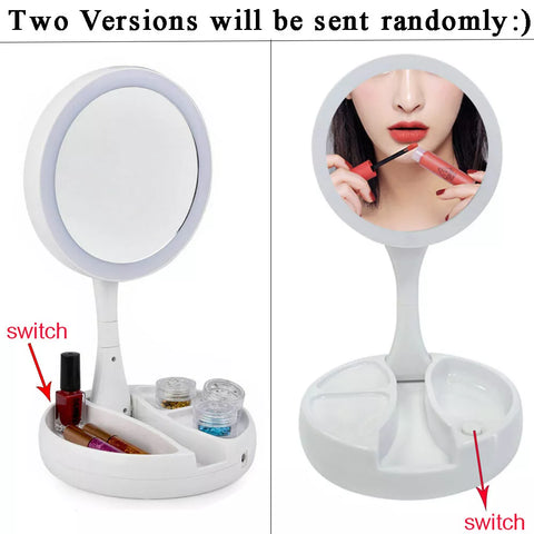 LED 10x Magnifying Portable Folding Makeup Mirror in UK - Battery Operated, USB Powered,  Dual Sided Mirror for Makeup, Shave, Bathroom