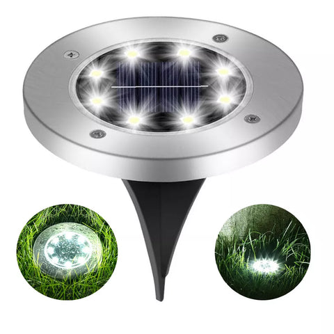 Silver LED Solar Ground Lights Outdoor Garden Path Deck Lamp