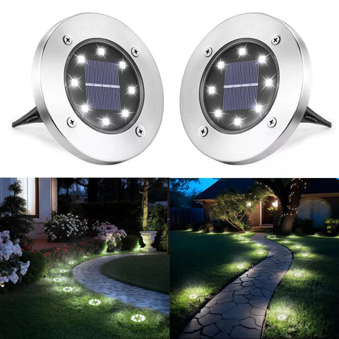 Silver LED Solar Ground Lights Outdoor Garden Path Deck Lamp