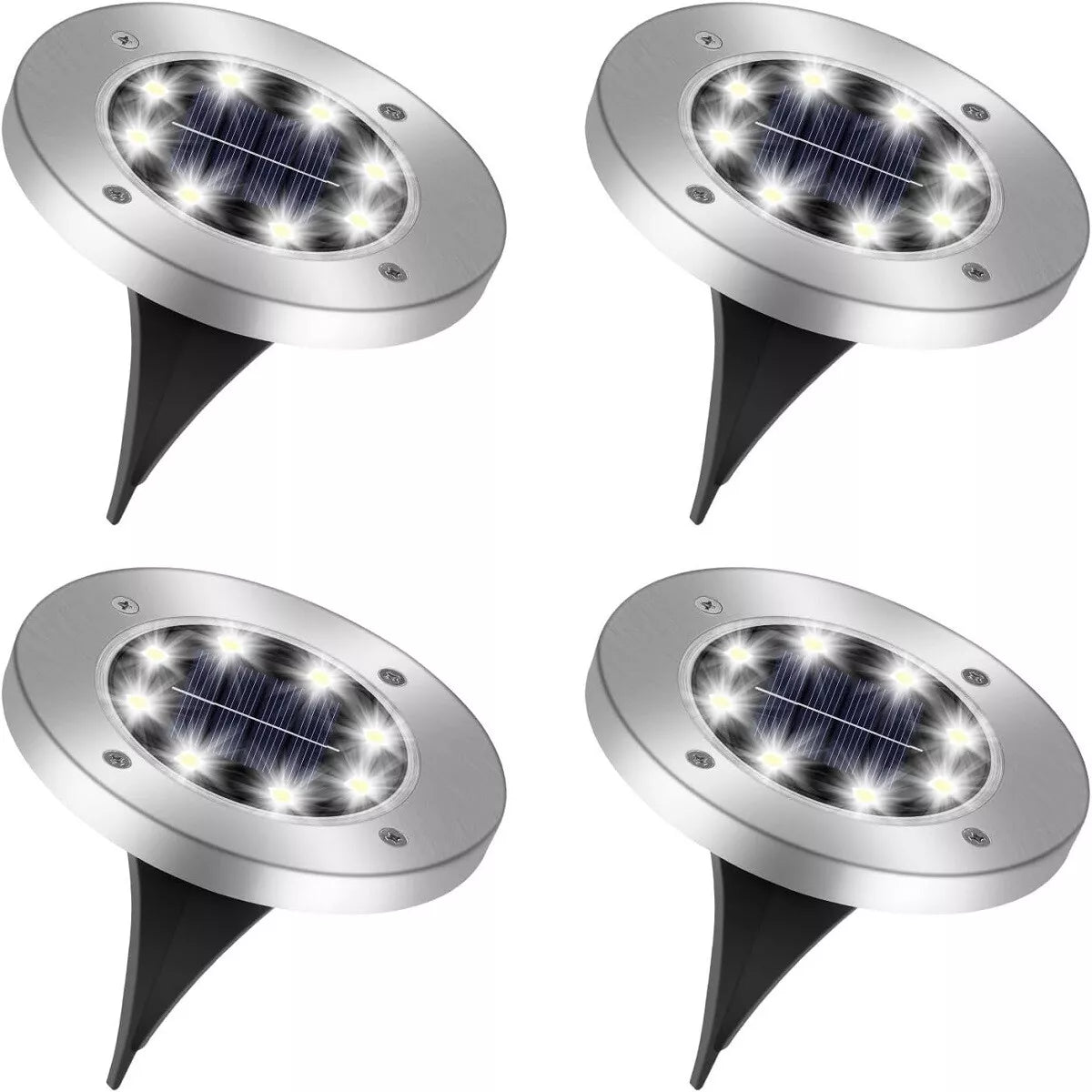 Silver LED Solar Ground Lights Outdoor Garden Path Deck Lamp