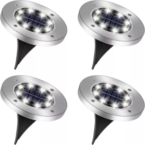 Silver LED Solar Ground Lights Outdoor Garden Path Deck Lamp