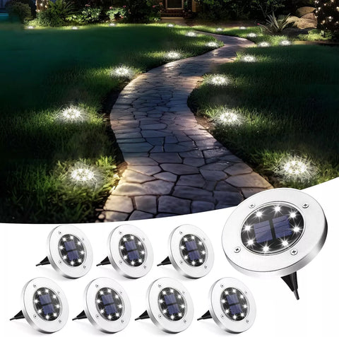 Silver LED Solar Ground Lights Outdoor Garden Path Deck Lamp