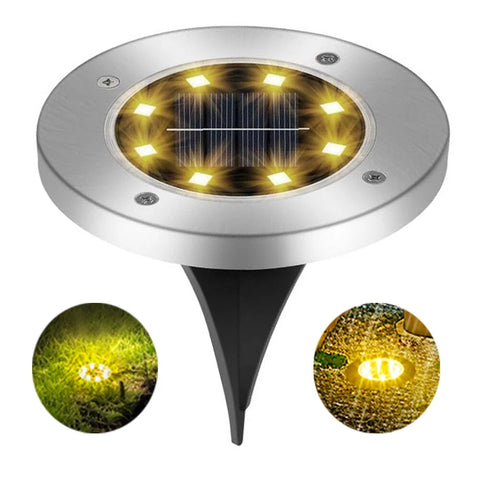 Silver LED Solar Ground Lights Outdoor Garden Path Deck Lamp