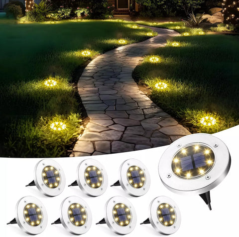 Silver LED Solar Ground Lights Outdoor Garden Path Deck Lamp
