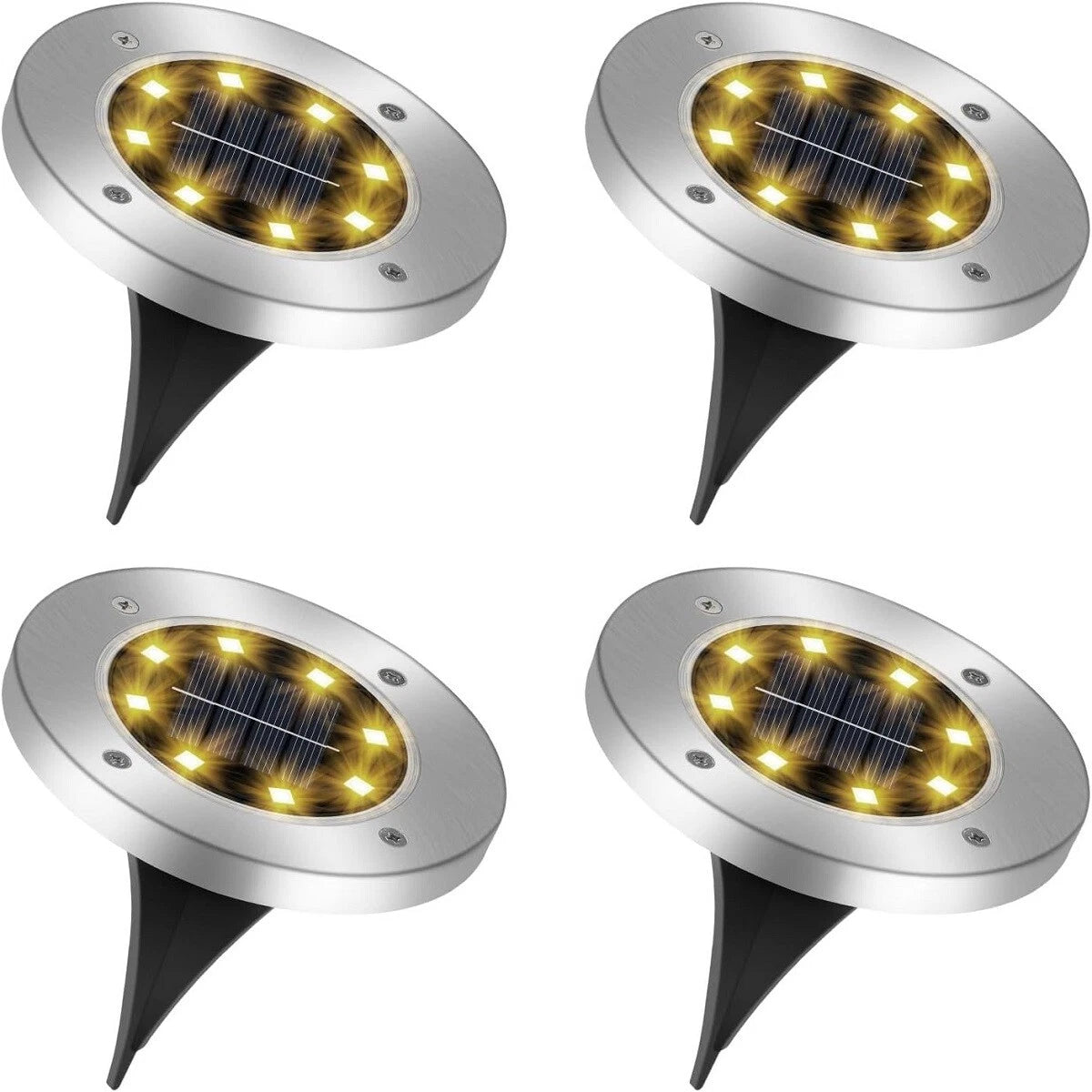 Silver LED Solar Ground Lights Outdoor Garden Path Deck Lamp