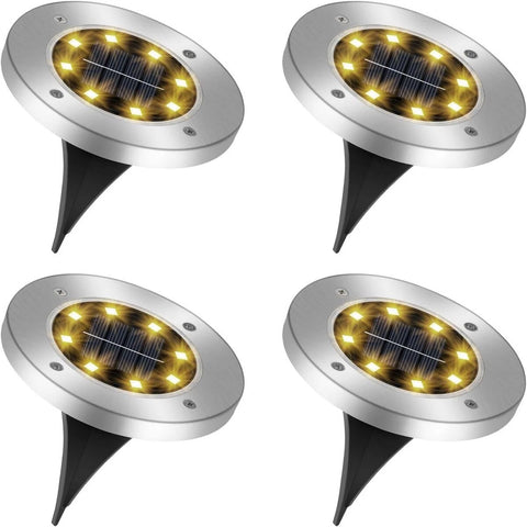Silver LED Solar Ground Lights Outdoor Garden Path Deck Lamp