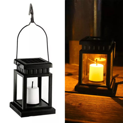 LED Solar Lantern Light Black Waterproof Hanging Outdoor Garden Decor