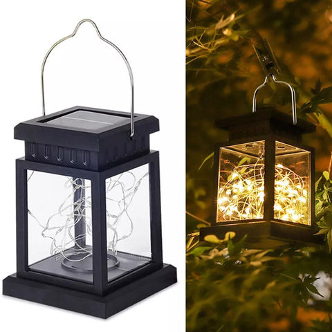 LED Solar Lantern Light Black Waterproof Hanging Outdoor Garden Decor