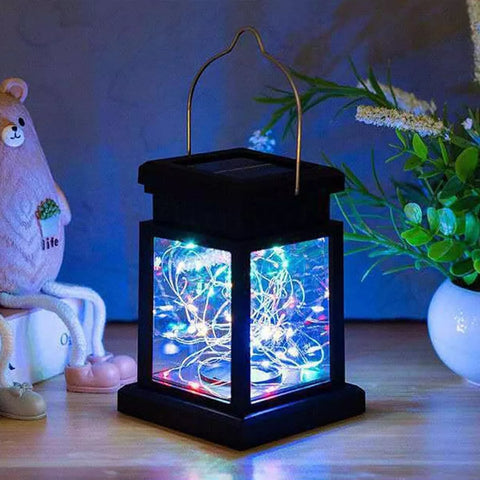 LED Solar Lantern Light Black Waterproof Hanging Outdoor Garden Decor