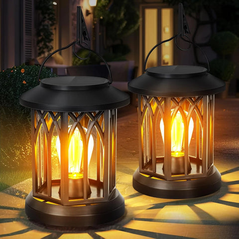 Solar Lantern Hanging Light Black Waterproof LED Outdoor Garden Decor