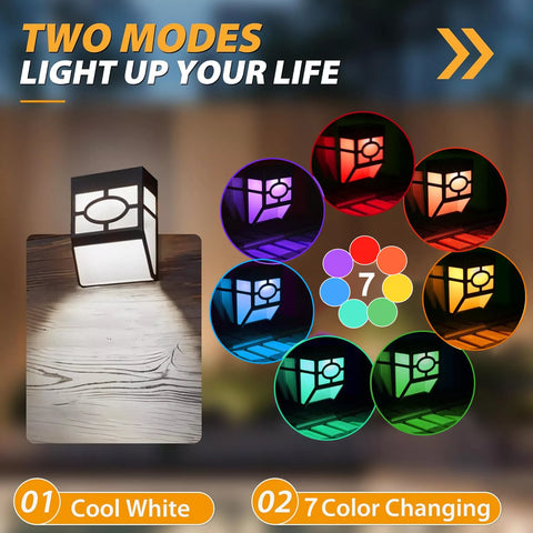 Solar Fence Lights RGB 7-Color LED Wall Lamps Outdoor Garden Deck Step