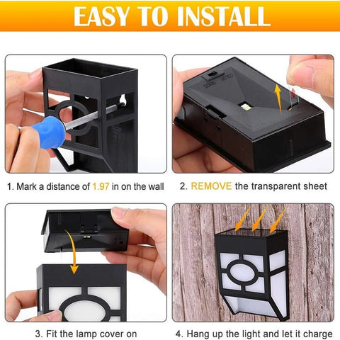 Solar Fence Lights RGB 7-Color LED Wall Lamps Outdoor Garden Deck Step