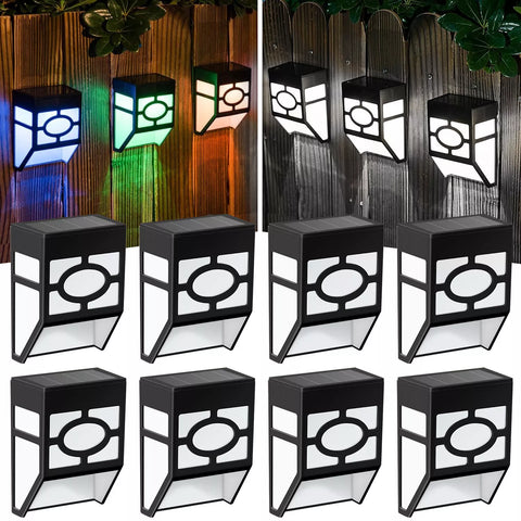 Solar Fence Lights RGB 7-Color LED Wall Lamps Outdoor Garden Deck Step